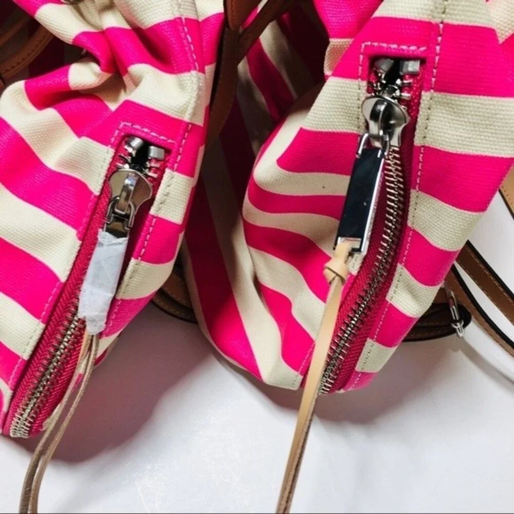 Rebecca Minkoff Pink and Creamy Ivory Flamingo Stripe Moto Backpack NWOT